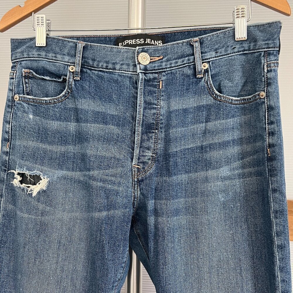 Express High‎ Rise Vintage Skinny Ankle Button Fly Blue Jeans Sz 10 - Picture 3 of 15